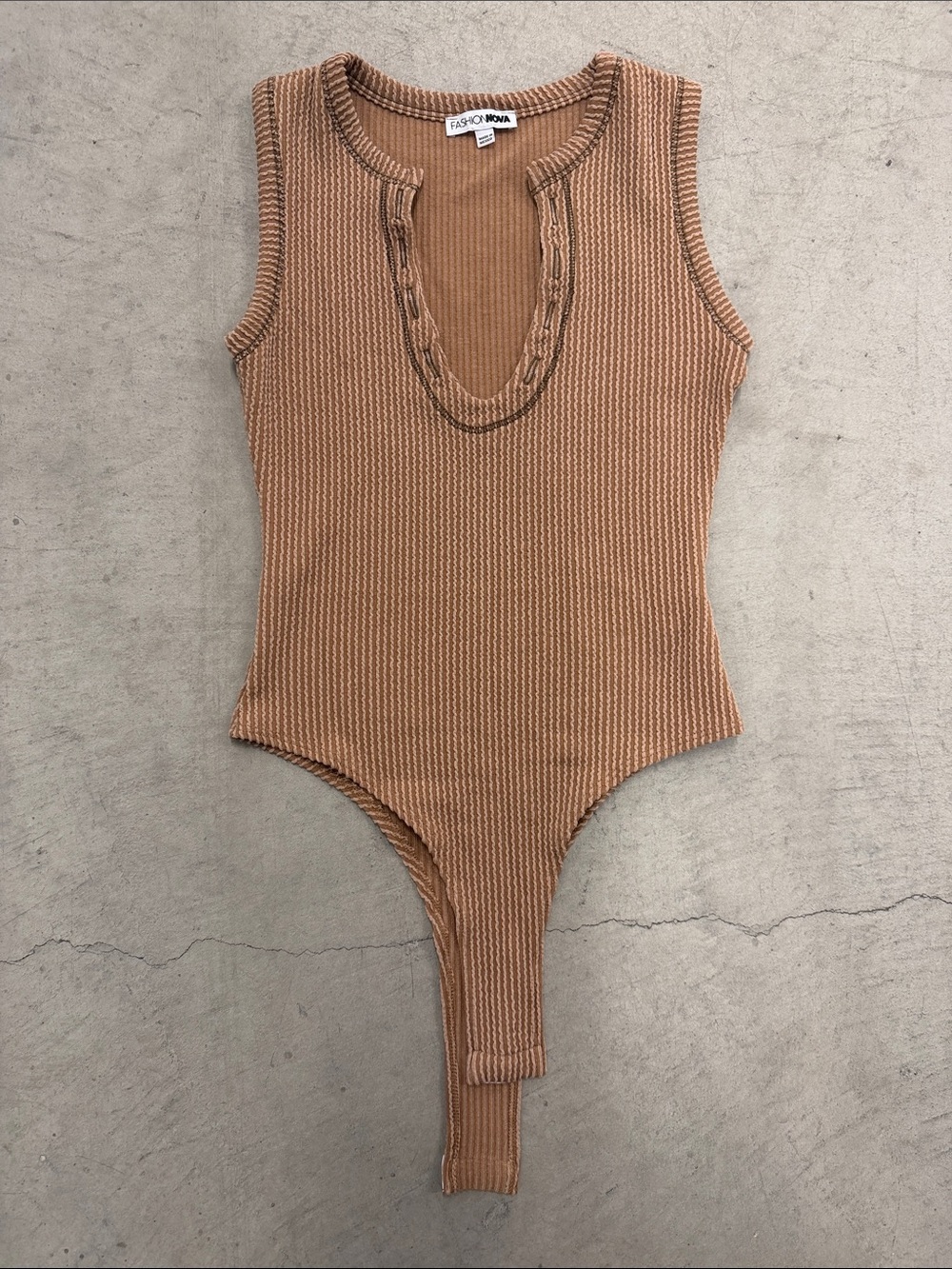 Fashion Nova Ribbed Tan Sleeveless Bodysuit